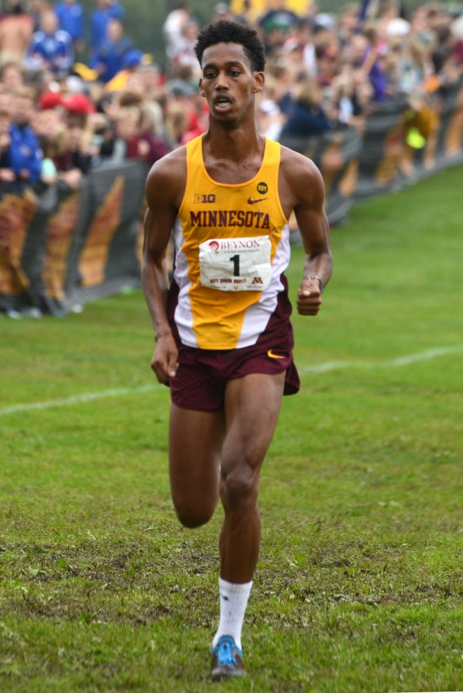 Junior Obsa Ali runs in the Merrill Fischbein Mens Gold race at the Roy Griak Invitational on Saturday, Sept. 24, 2016 at Les Bolstad golf course. 