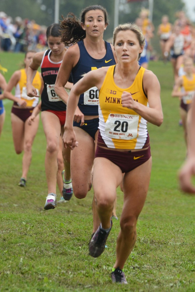 Redshirt sophomore Courtney Alama runs in the Jack Johnson Womens Gold Race at the Roy Griak Invitational on Saturday, Sept. 24, 2016 at Les Bolstad golf course. 