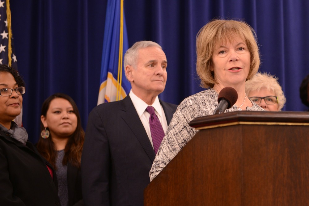Lt. Gov. Tina Smith discusses a new initiative for young women of Minnesota on Tuesday, Oct. 22, 2016 at the Veterans Service Building in St. Paul. Governor Mark Dayton announced an outreach initiative that incorporates the Womens Foundation of MN and the Universitys Urban Research and Outreach-Engagement Center.