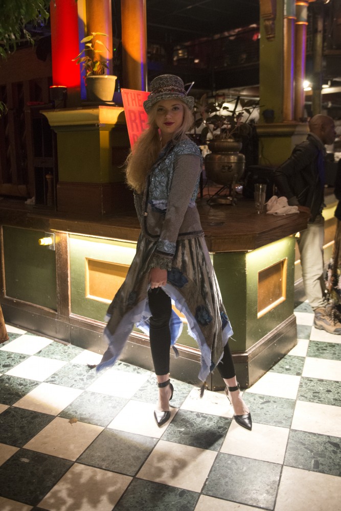 A model wearing designer Shelley Wades clothing poses during Wades show at the Loring Pasta Bar on Oct. 30, 2016. Wades creations have a Gypsy influence and were originally intended to be shown to Prince in a private show.