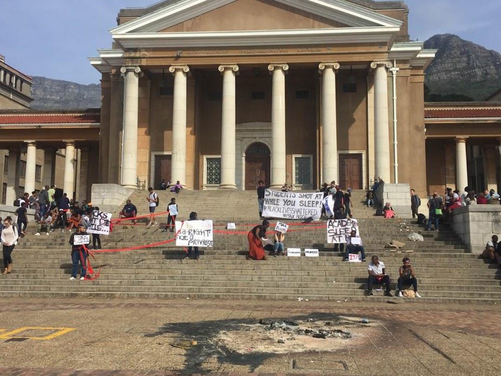Protesters assemble at the University of Cape Town on Oct. 5, 2016. Protests over tuition in South Africa have resulted in long university closures, leaving students studying abroad unable to attend classes.