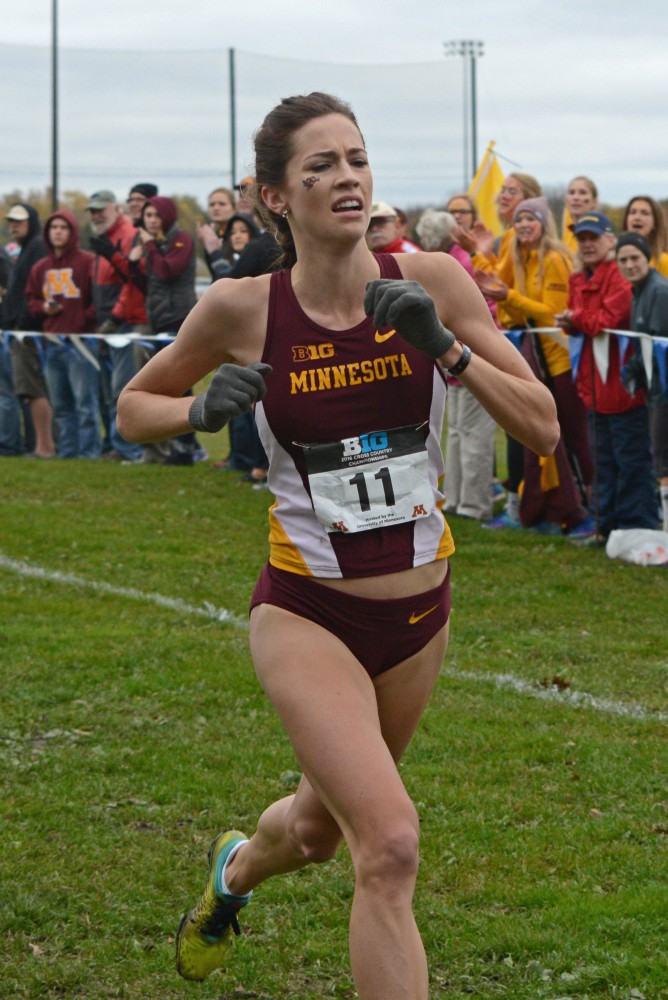 Madeline Strandemo finishes in eighth place at the Big Ten cross county meet on Sunday, Oct. 30, 2016 at Les Bolstad Golf Course.