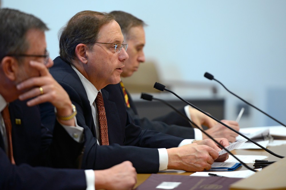 Vice President for Research Brian Herman presents an update and review of human subjects research standards at the University of Minnesota to the Senates Higher Education Committee in the Minnesota Senate Building on March 10, 2016. Herman will resign at the end of December, University President Eric Kaler announced Nov. 2.