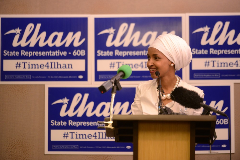 House District 60B-elect Ilhan Omar speaks at her election party on Tuesday, Nov. 8, 2016 at the  Courtyard Marriott on West Bank in Minneapolis. Omar won the seat for House District 60B.