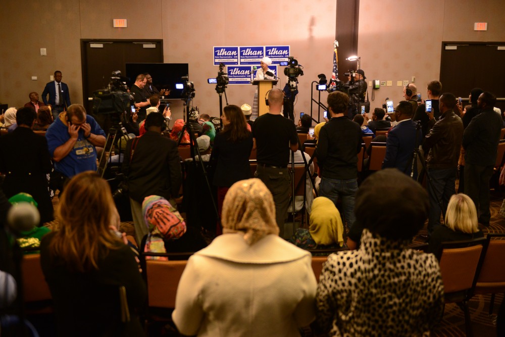 House District 60B-elect Ilhan Omar speaks at her election party on Tuesday, Nov. 8, 2016 at the  Courtyard Marriott on West Bank in Minneapolis. Omar won the seat for House District 60B.