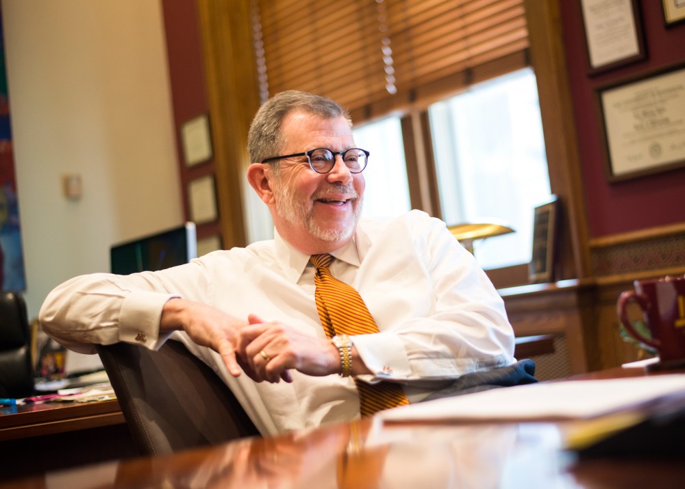 University president Eric Kaler answers questions for the Minnesota Daily in his office on Monday morning.