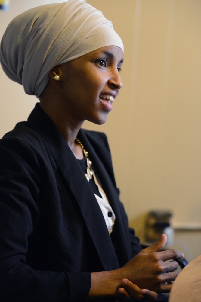 Rep. Ilhan Omar, DFL-Minneapolis, answers questions for the Minnesota Daily in her office on West Bank on Friday, Jan. 27.