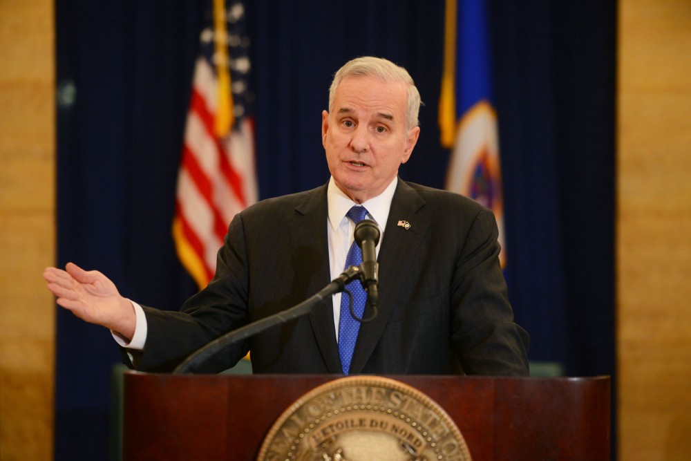 Gov. Mark Dayton addresses the states budget for the next biennium and how he plans to use the $1.9 billion surplus at the Capitol on Friday.