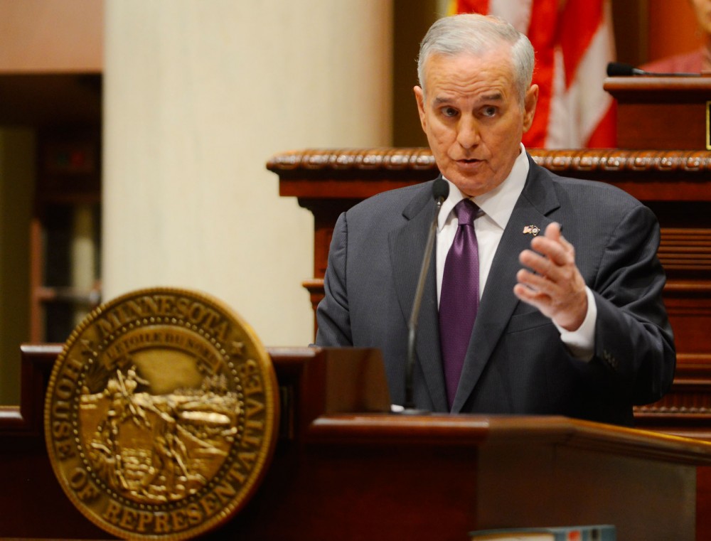Governor Dayton gives his State of the State Address at the Capitol on Wednesday.