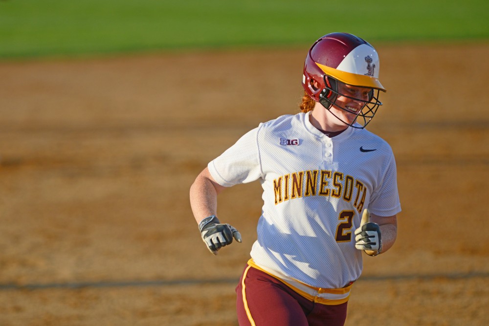 Dani Wagner rounds a base at Jane Sage Cowles Stadium on April 23, 2015.