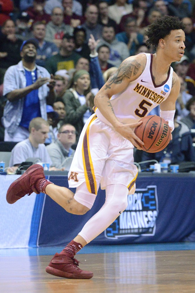 freshman guard Amir Coffey on Thursday, Mar. 16, 2017 in Milwaukee, Wisconsin at the Bradley Center. The Gophers played against Middle Tennessee Blue Raiders.