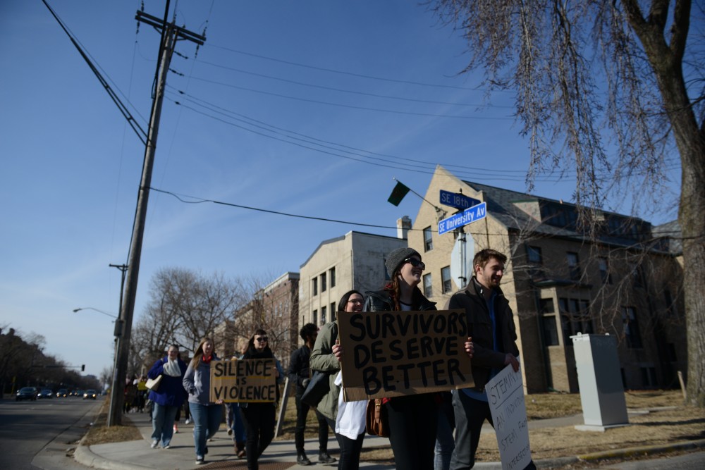 Break the Silence Day organized a march on frat row along University Ave on Saturday, Mar. 4, 2017 in Minneapolis. 