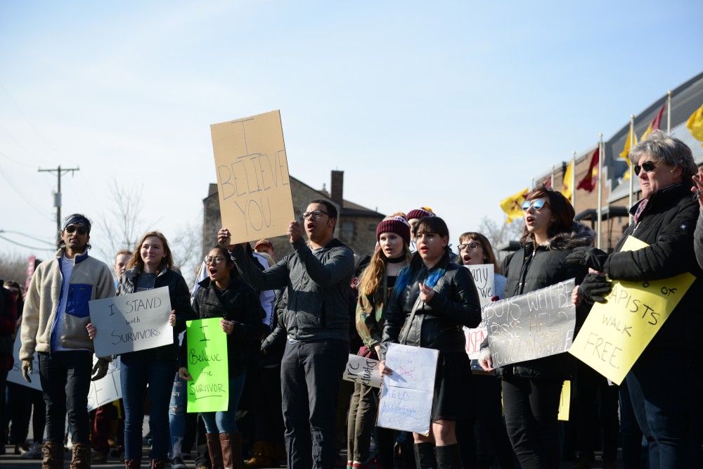 Break the Silence Day organized a march on frat row along University Ave on Saturday, Mar. 4, 2017 in Minneapolis. 