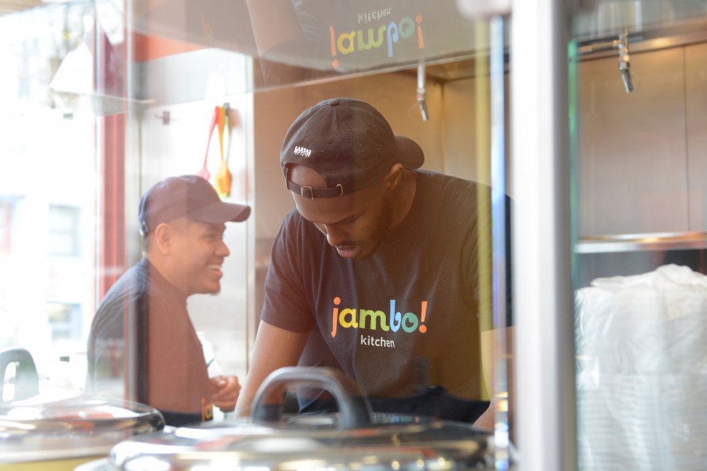 Executive Chef Jamal Hash prepares food at Jambo! Kitchen Wednesday on West Bank in Minneapolis. Jambo! opened in the space previously occupied by Afro Deli.
