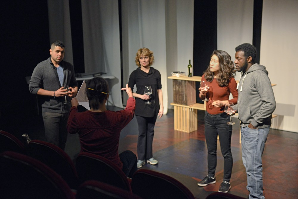 Ellen Fenster, director of The Great Divide: Plays for a Broken Nation works on a scene with cast members on Friday, April 14, 2017 at the Pillsbury House Theater in Minneapolis. 