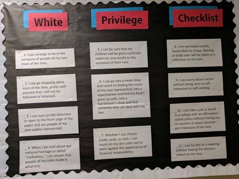 A white privilege checklist was posted in Mark G. Yudof Hall last week.