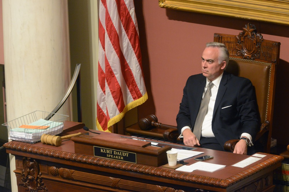 Speaker Pro Tempore Tony Albright sits in the Capitol Building in St. Paul on Tuesday May 23.