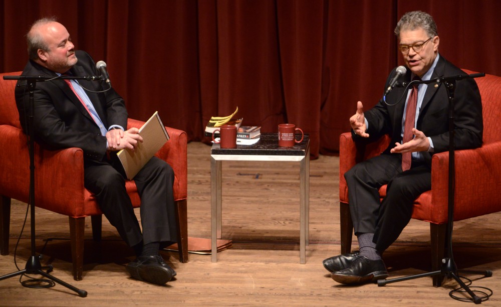 Senator Al Franken talks about his new book, Al Franken, Giant of the Senate, with Professor Larry Jacobs on Friday, June 2 at the Ted Mann Theater on West Bank.
