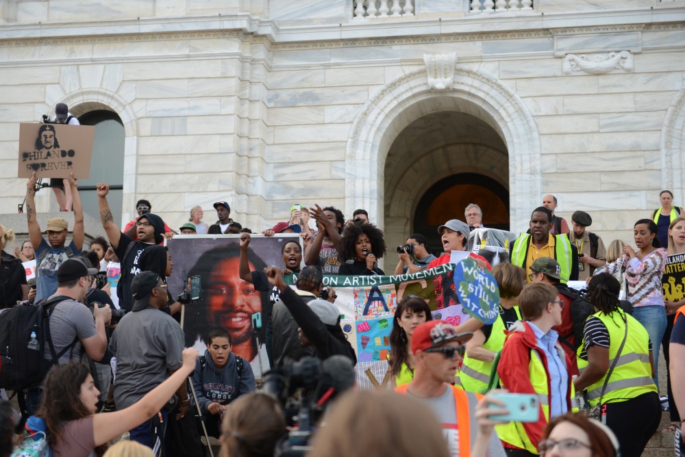 A protest was held at the State Capitol on Friday, June 16. in St. Paul after a jury found St. Anthony police officer Jeronimo Yanez not guilty for the shooting death of Philando Castile last year.