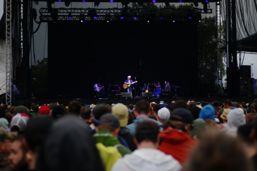 Paul Simon plays for a packed crowd of the weekend on Saturday, June 17, 2017 at Eaux Claires in Wisconsin. Anger breeds anger, said the 75-year-old artist as he delivered a short monologue.