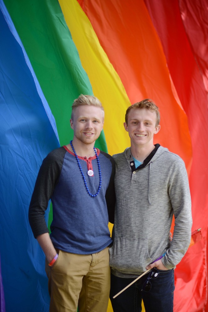 Left, Nick Raverty, and Hunt Herber pose for a portrait. It was their first time at pride. Raverty just came out to his family in January and said, “It’s so amazing to see young out and proud. He said in the past his only outlet to connect with the community was YouTube.