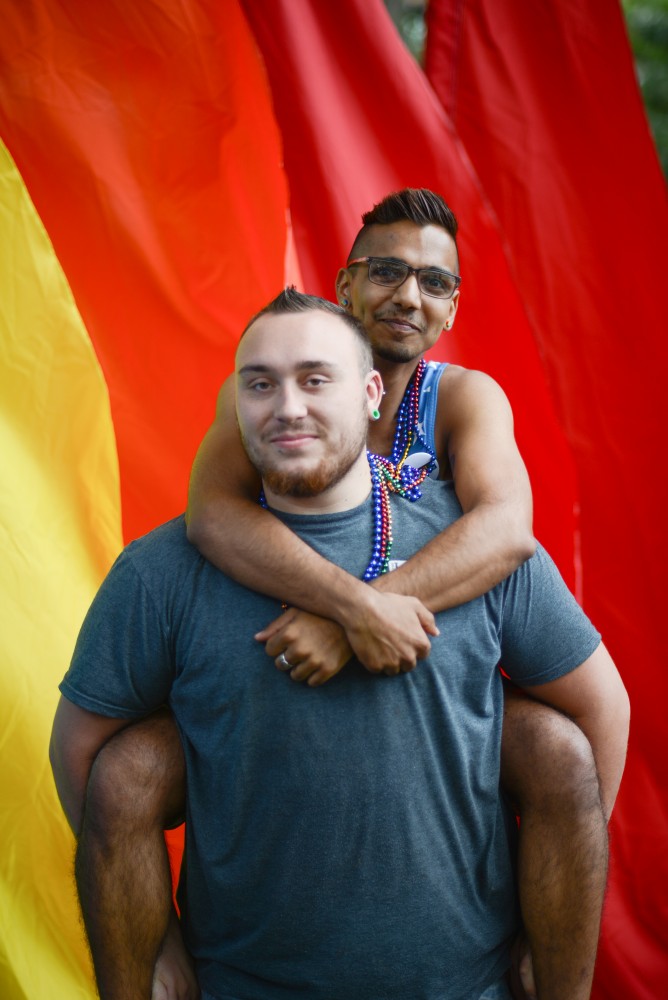 Left, Seth Huitt, and Shelby Draheim pose for a portrait.
It was their first time at pride. Huitt said, “We come as one to be who we want to, with no one judging.”
