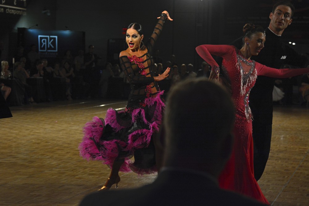 Anna Krasnoshapka performs during the professional open rhythm championship semi-final round at the Twin Cities Open Ballroom Championships at the Hyatt Regency in downtown Minneapolis on July 8, 2017. The competition hosted dancers from across the nation.
