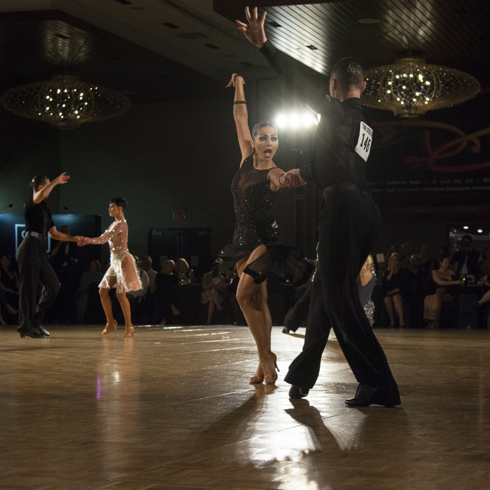 Oleksandra Kharchenko performs during the professional open Latin championship semi-final round at the Twin Cities Open Ballroom Championships at the Hyatt Regency in downtown Minneapolis on July 8, 2017. The competition hosted dancers from across the nation.