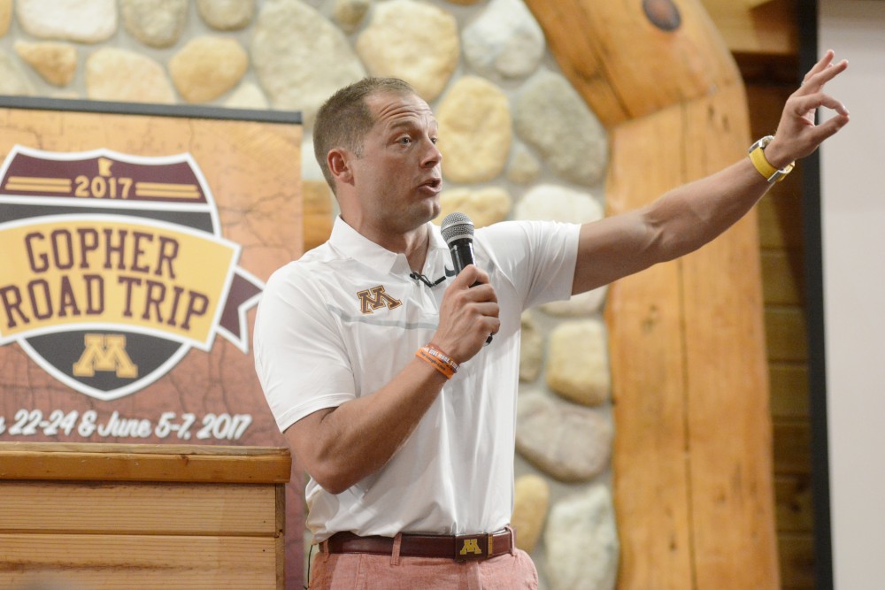 Head coach P.J. Fleck speaks at the Grands at Mulligans in Sartell, Minn., on Wednesday, Jun 7. 
