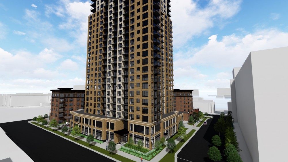 Doran Companies and CSM Corporation will present plans for a 25-story apartment tower in Marcy Holmes at a Heritage Preservation Commission meeting in October. 