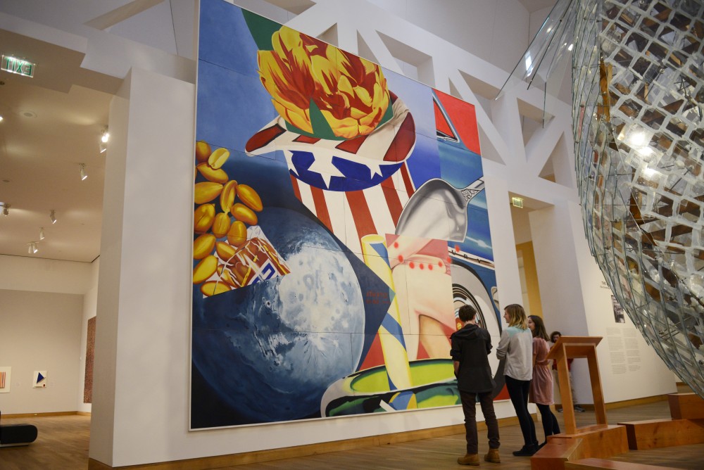 People view James Rosenquists mural Worlds Fair Mural at Weisman Art Museum on April 12, 2017.