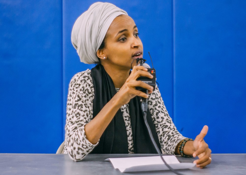 State Rep. Ilhan Omar, DFL-Minneapolis, addresses community concerns about immigration policy changes during the Immigration Resource Fair and Legal Clinic on Saturday, Sept. 30.