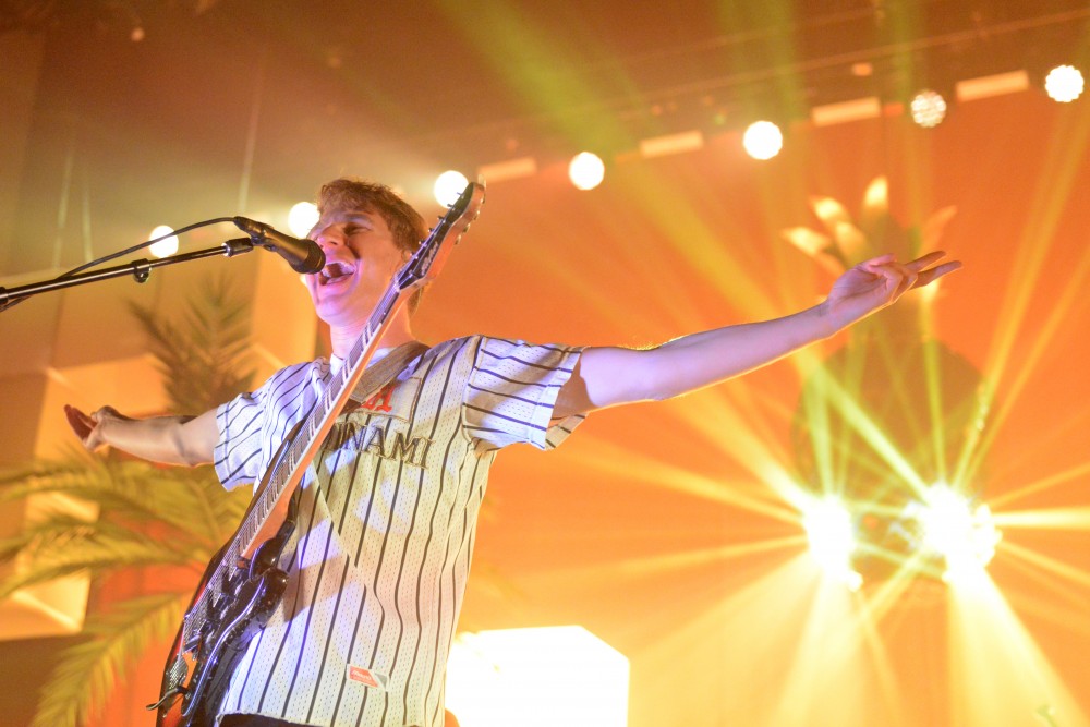 Glass Animals lead singer Dave Bayley greets the crowd at Palace Theatre on Wednesday, Sept. 27 in Saint Paul.