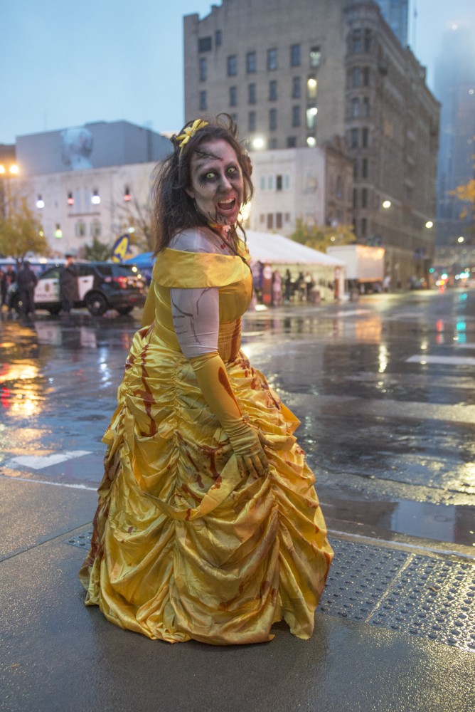 Heather Stoffregen poses as a zombie Disney princess during the Zombie Pub Crawl on Saturday, Oct. 14 in downtown Minneapolis.