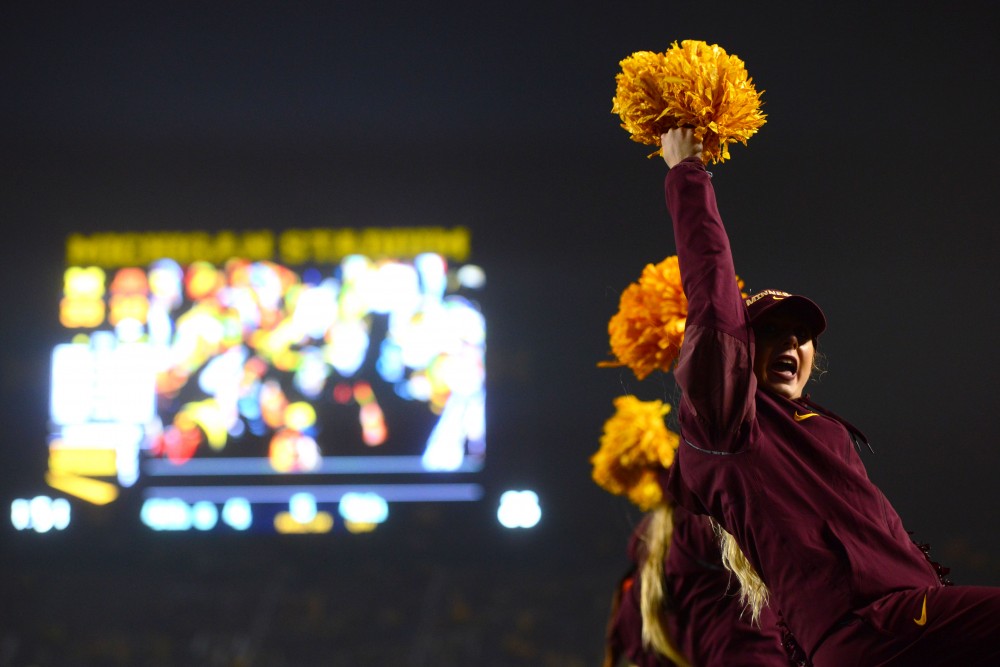 Gopher Spirit Squad cheers on their team during the game against Michigan on Saturday, Nov. 4, 2017 in Ann Arbor, Mich. The Gophers lost to the Wolverines 33-10. 