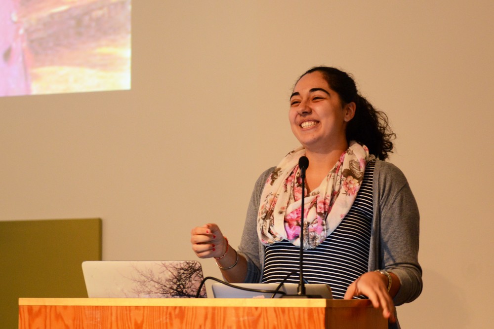 Ishita Kamboj gives a presentation about her student group Jazba at Weisman Art Museum Friday, Nov. 3.