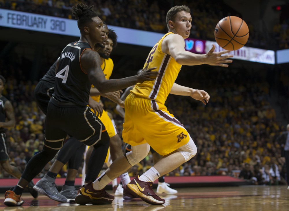 Forward Michael Hurt attempts to regain control of the ball at the Williams Arena on Wednesday, Nov. 29. 