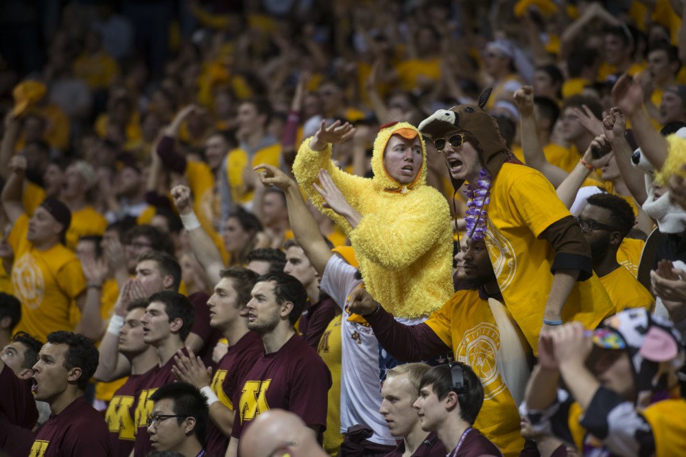 The Minnesota student section gets rowdy as the Gophers began to even the score against Miami at the Williams Arena on Wednesday, Nov. 29. 