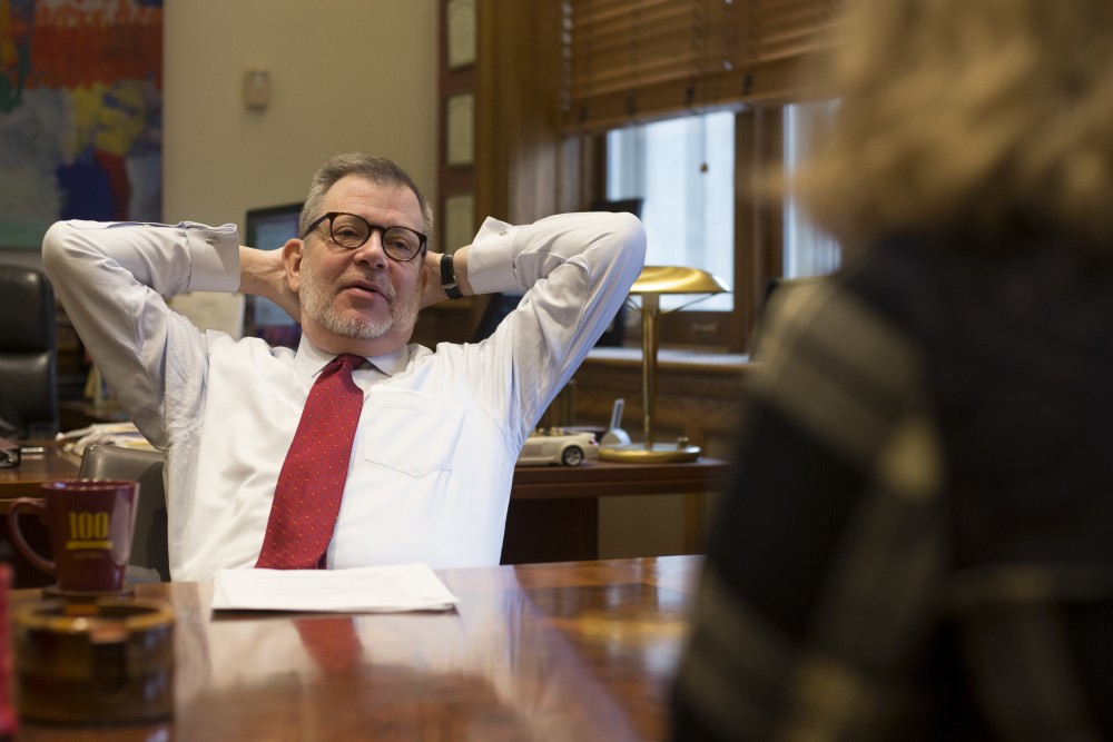 University of Minnesota President Eric Kaler is interviewed by the Minnesota Daily in his office on Friday, Dec. 1 at Morrill Hall. 