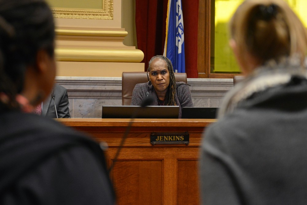 City Council Vice President Andrea Jenkins listens as representatives from the Sanctuary Now! Platform present their stance on immigration reform on Friday, Jan. 12, at Minneapolis City Hall.