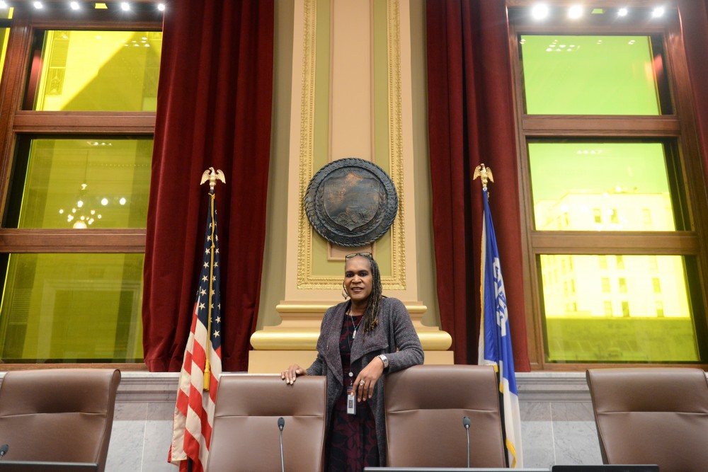 City Council Vice President Andrea Jenkins poses for a portrait inside the council chambers on Friday, Jan. 12, at Minneapolis City Hall.
