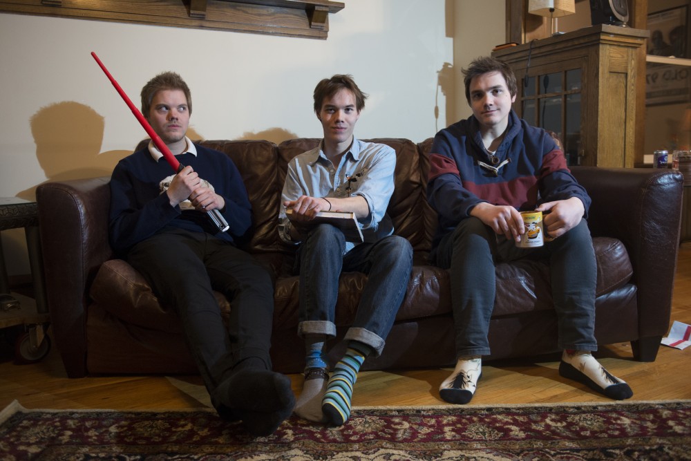 From left, Colin, Evan and Cameron Campbell of The Shackletons pose for a portrait in their home on Tuesday, Jan. 16.