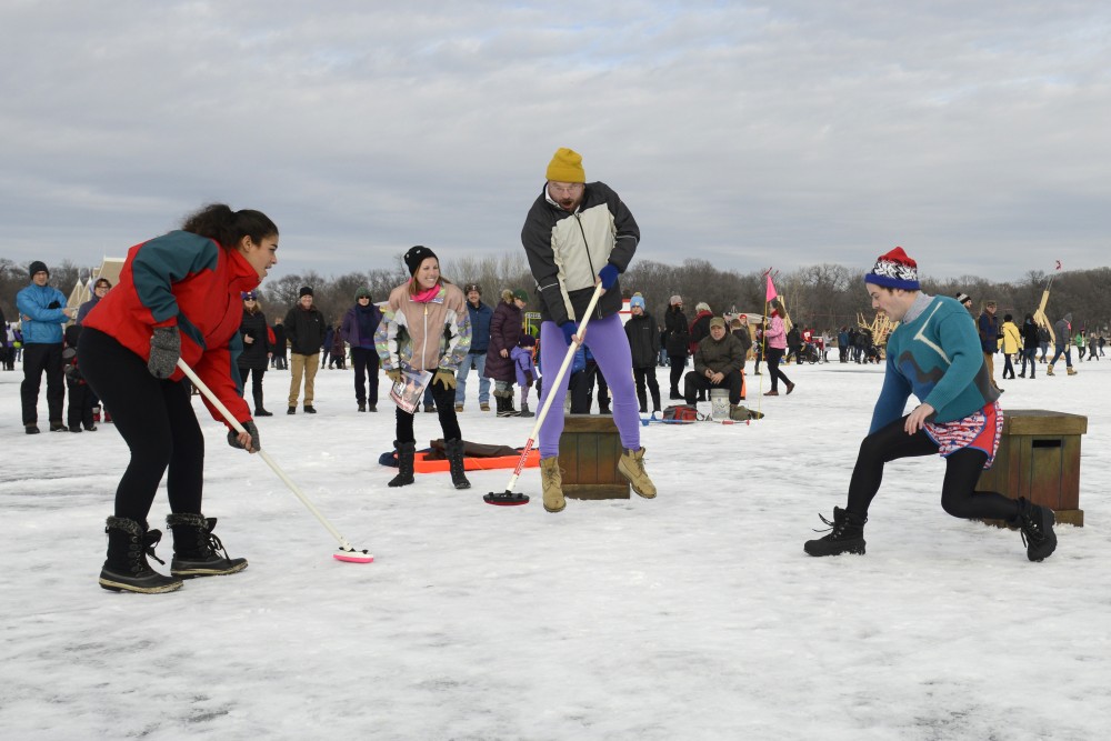 Performers in the artist group Mixed Precipitation perform Tonya and Nancy: The Opera during the Art Shanty Projects event on Lake Harriet in Minneapolis on Saturday, Jan. 20. 