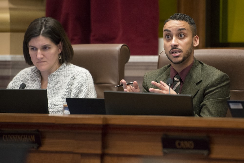 City Council member Phillipe Cunningham questions police chief Medaria Arradondo about the Minneapolis Police Departments Super Bowl safety plans