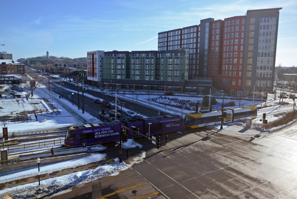 A light rail train departs from the Stadium Village station for downtown Minneapolis on Jan. 15, 2017. Super Bowl ticket holders will board non-stop Green Line trains for US Bank Stadium from the Stadium Village station, which is expected to drive business in the area.