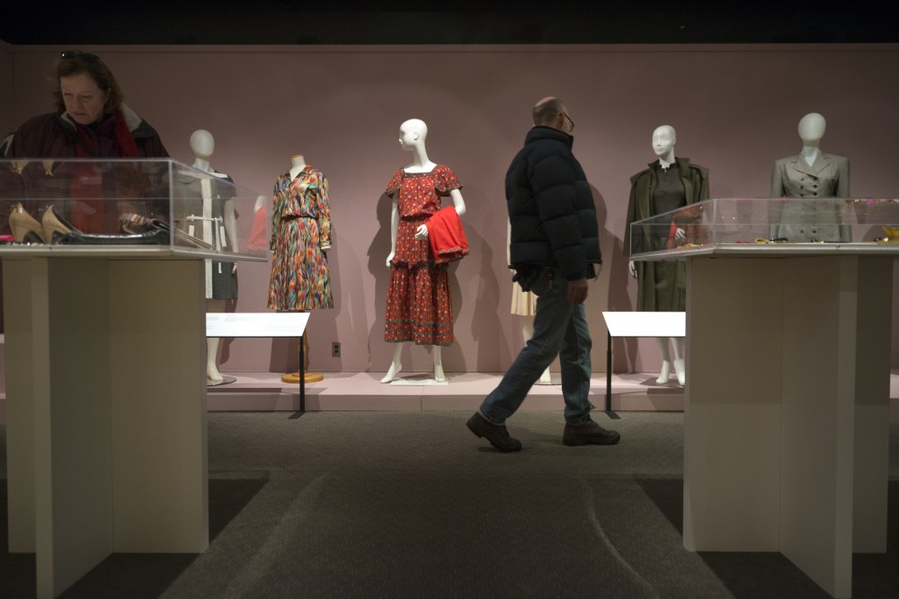 The exhibition Women and their Wardrobes: Storied Lives opened at the Goldstein Gallery on Friday, Jan. 26. The exhibit showcases pieces from the wardrobes of three women with prominent careers in the Twin Cities, and explores their motivation behind wearing such lavish garments. 