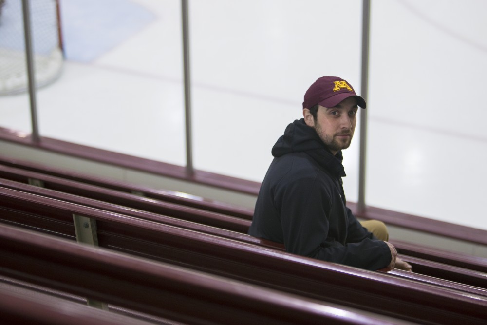 Adam Stirn, lead ice maker for University Facilities Management, poses for a portrait on Thursday, Feb. 1 at Mariucci Arena. Stirn has made ice for the past four years at the University to keep up with the needs of ice hockey practices, games and events that take place in the arenas. 