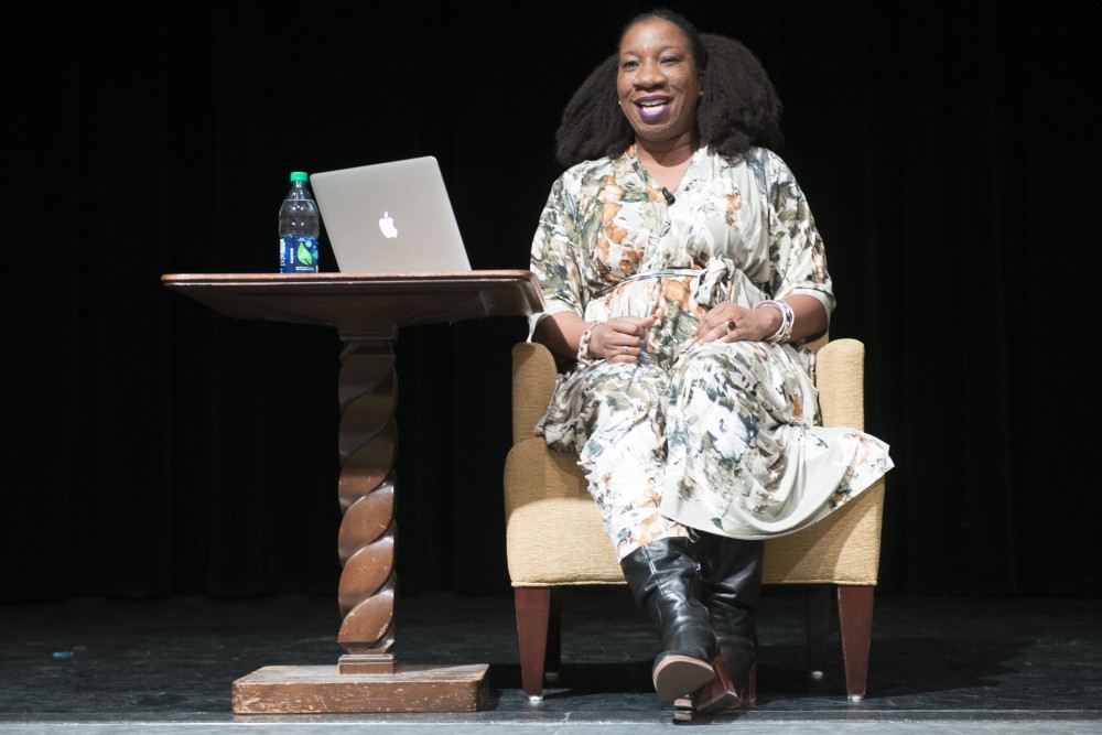 #MeToo founder Tarana Burke speaks to students during her appearance at Coffman Union on Friday, Feb. 16.