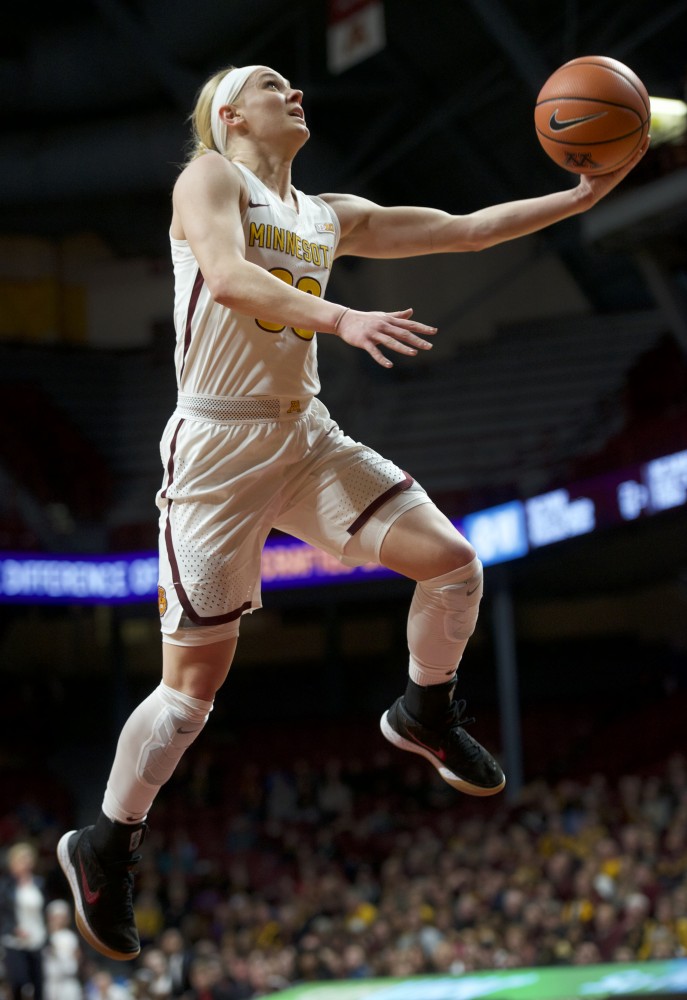 Guard Carlie Wagner goes up for a shot during the game against Indiana on Tuesday, Feb. 20 at Williams Arena. 