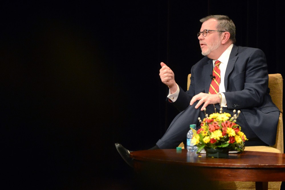 University President Eric Kaler fields questions from the audience at his State of the University address in Coffman Union on March 2, 2017. 